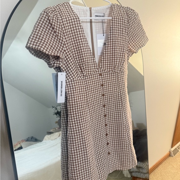 Princess Polly Loveliness Playsuit Brown Check - Picture 1 of 6